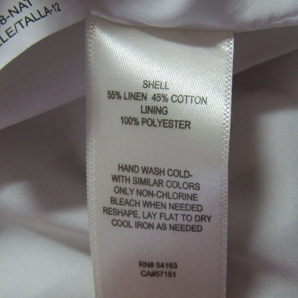 Eliza J Linen Cotton Mini Dress Size 12 Beige White Stripe Eyelet Coastal Resort - Picture 13 of 14